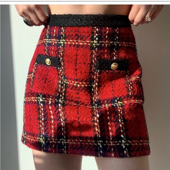 Zara suit plaid skirt with gold buttons size M - Picture 3 of 6
